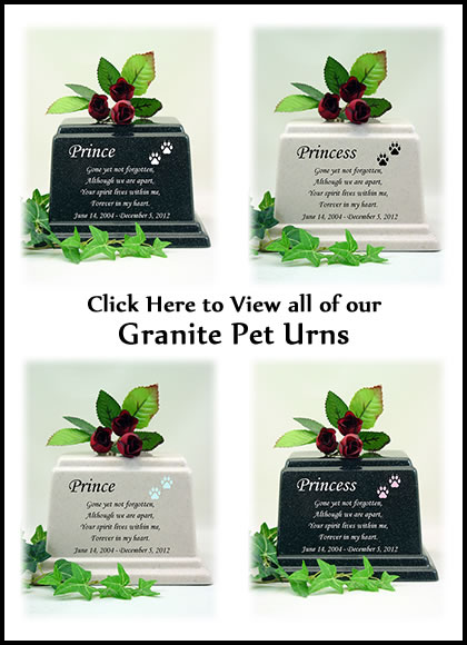 Granite Pet Urn - Memorial Poem Dog Urns and Cat Urns