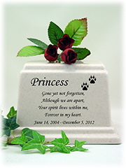 White Granite Pet Urn - Black Pawprints